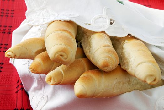 heap of appetizing homemade bread rolled loaves