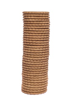 View of a tower of biscuits isolated on a white background.