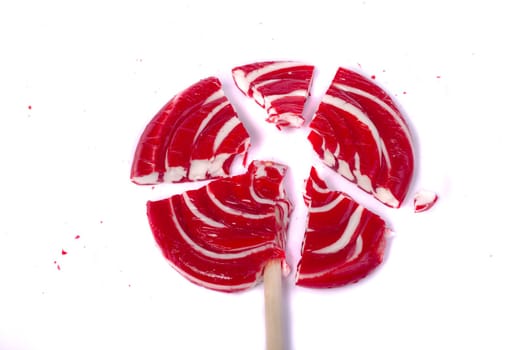 Close up view of a sweet lollipop isolated on a white background.