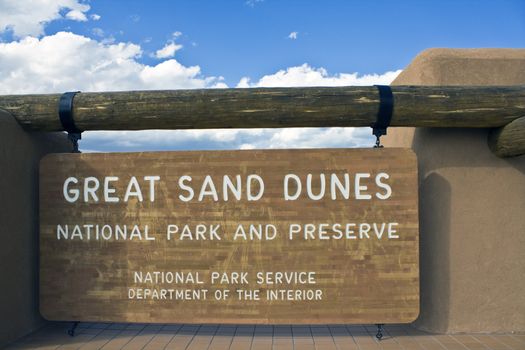 Great Sand Dunes National Park;- welcome sign.