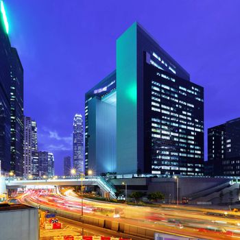 building at night in hong kong