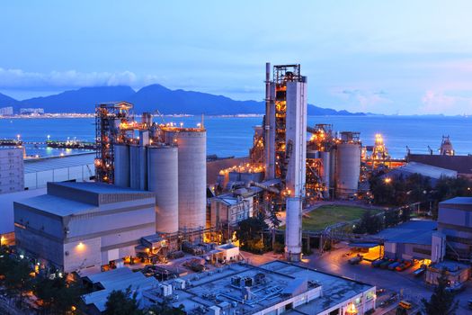 cement factory at night