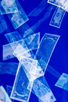 money series: falling banknotes on the blue