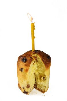 Easter, Easter, cake, candle, fruitcake, raisin, batch, pie, fire, holiday, still-life, meal, food.
