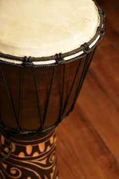 Selective focus image of a Djembe drum.
