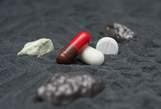 Tablet, health, life, drugstore, landscape, stones, design, medicine, sand