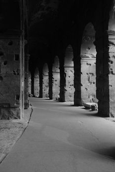 Inside the hallways of the Colosseum in Rome, Italy.

