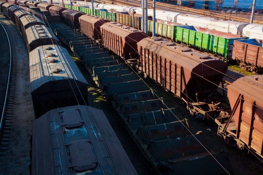 transport series: freight car on the railroad station