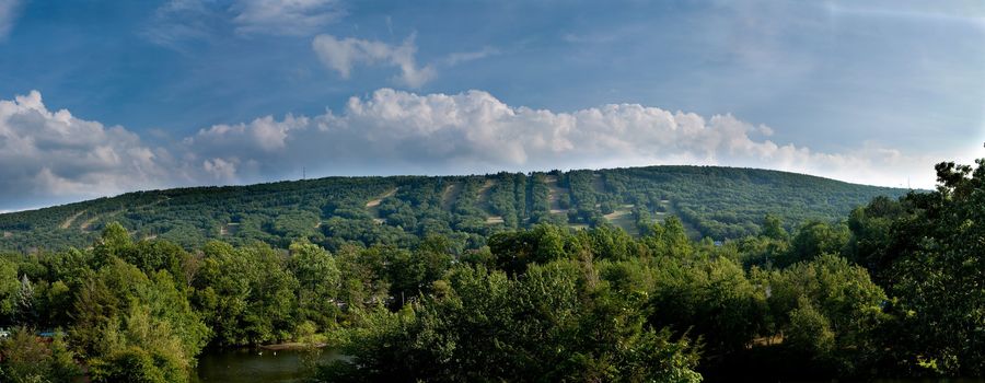 Panorama of beautiful Camelback ski area on the Big Pocono mountainin the summer.