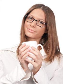 Young smiling woman with a cup coffee
