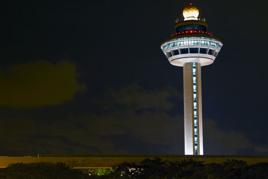 Changi Airport Traffic Controller Tower in Singapore at Night