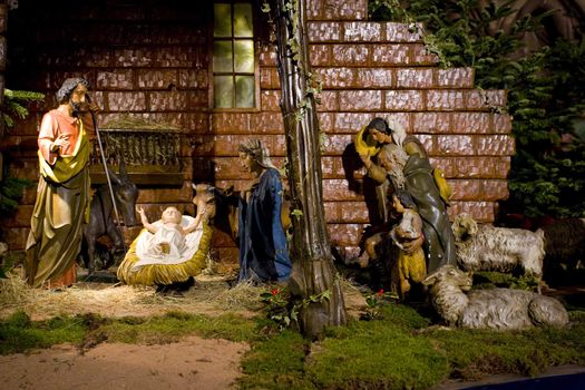crib in Cathedral Notre Dame, Strasbourg, Alsace, France