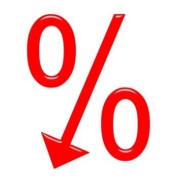 3d percent symbol with arrow directed down isolated in white