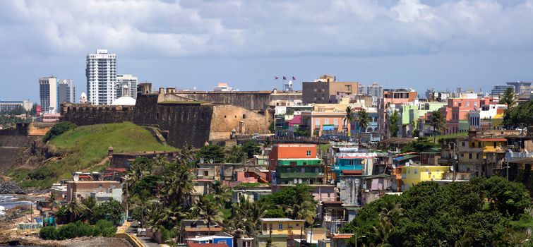 The La Perla neighborhood located in Old San Juan Puerto Rico which is widely known for a high crime rate and drug activity. Behind it is Fort San Cristobal.