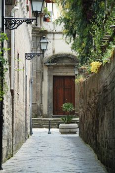 An alleyway with a door in Sorrento, Italy