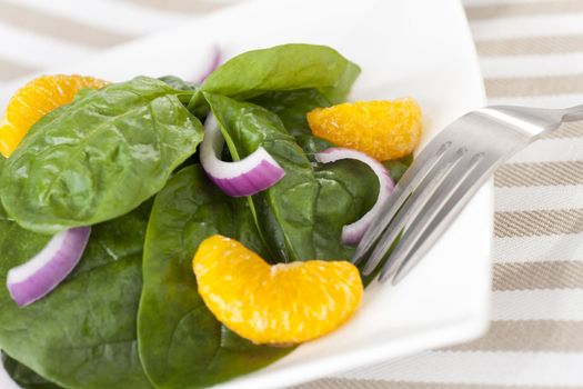 Fresh Spinach with mandarin oranges, red onions and a light orange honey dressing.