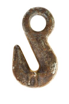 Detail of the old rusty hook on white background