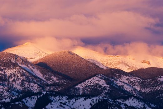 The Bridger Range at sunset in late winter, Gallatin County, Montana, USA