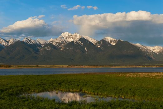 The Mission Mountains and Ninepipes Reservoir, Lake County, Montana, USA