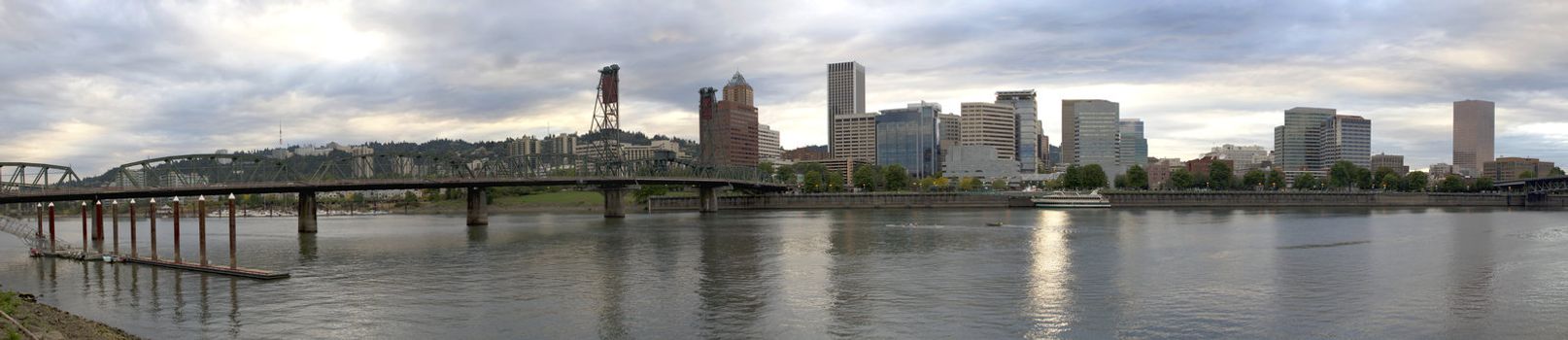 Portland Oregon Downtown City Skyline  with Hawthorne Bridge Panorama