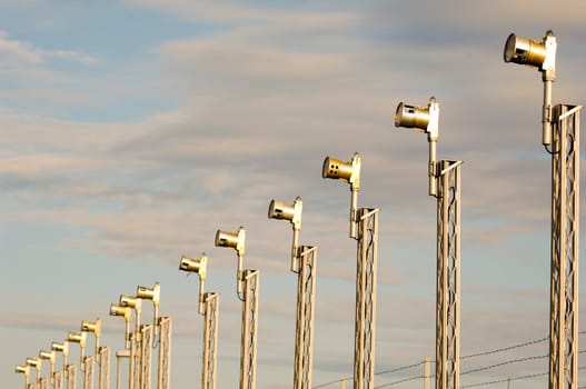 Line of landing lights in an airport