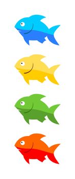 An image of four different colored fish