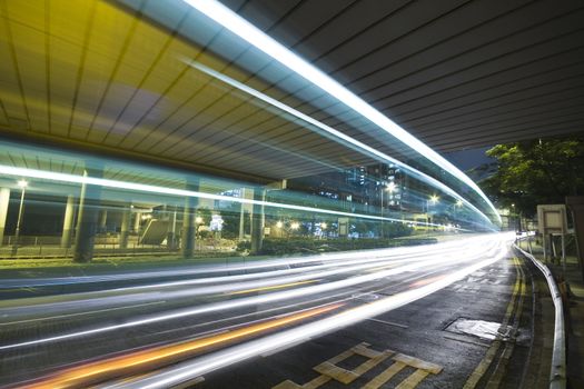 traffic in city at night in hong kong