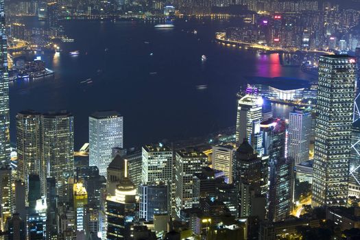 Hong Kong cityscape at night and model building