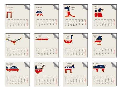 2011 animals calendar against white background, abstract vector art illustration