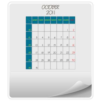 2011 paper calendar october, abstract vector art illustration