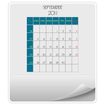 2011 paper calendar september, abstract vector art illustration