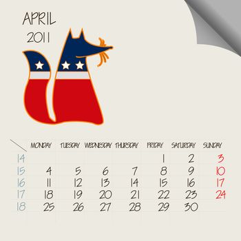 april 2011 animals calendar, abstract vector art illustration