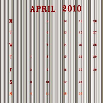 april 2010 calendar, vector art illustration