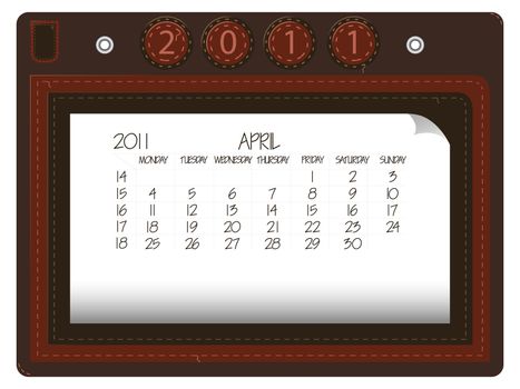 april 2011 leather calendar against white background, abstract vector art illustration