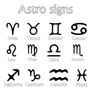 astro signs isolated on white background, abstract vector art illustration