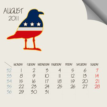 august 2011 animals calendar, abstract vector art illustration