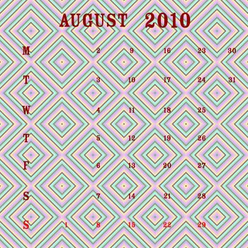 august 2010 calendar, vector art illustration