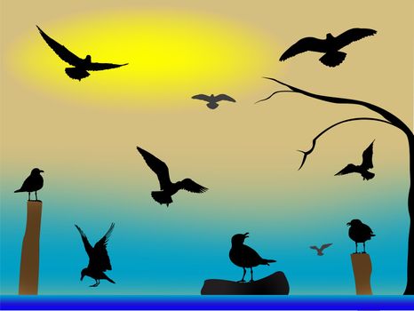 birds paradise, abstract art illustration