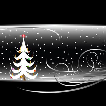 black and white christmas tree card, vector art illustration