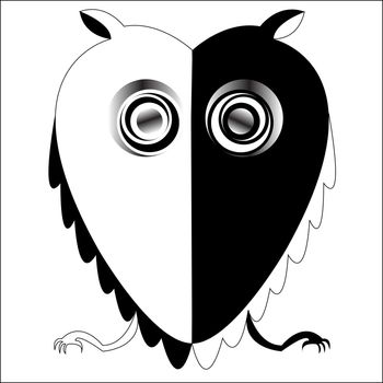black and white owl, vector art illustration; more drawings in my gallery