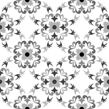black and white seamless floral pattern, vector art illustration