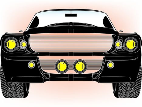 black sport car front isolated on white, abstract art illustration