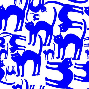 blue cats pattern isolated on white, vector art illustration