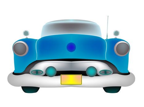 blue classic car front isolated on white background, abstract art illustration; isolated layers objects, easy to modify colors