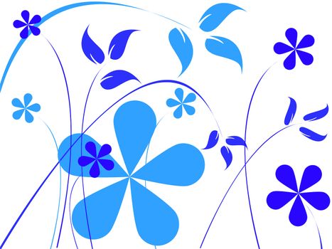 blue flowers, abstract art illustration
