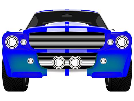 blue sport car front isolated on white, abstract art illustration