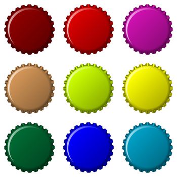 bottle caps in colors isolated on white background, abstract vector art illustration