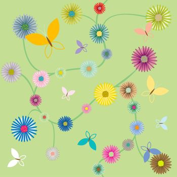 butterflies and flowers, vector art illustration