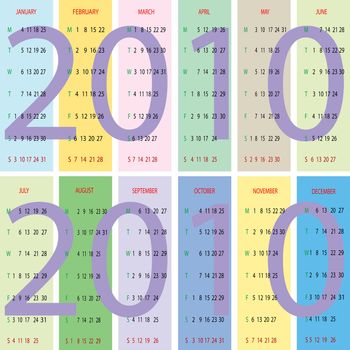 calendar 2010 with pastel background, vector art illustration