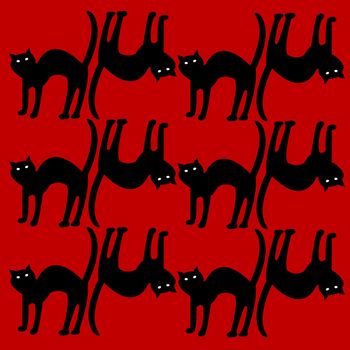 cat pattern isolated on red, vector art illustration